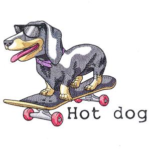 Dachshund on skateboard embroidery