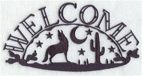 Welcome sign with wolf