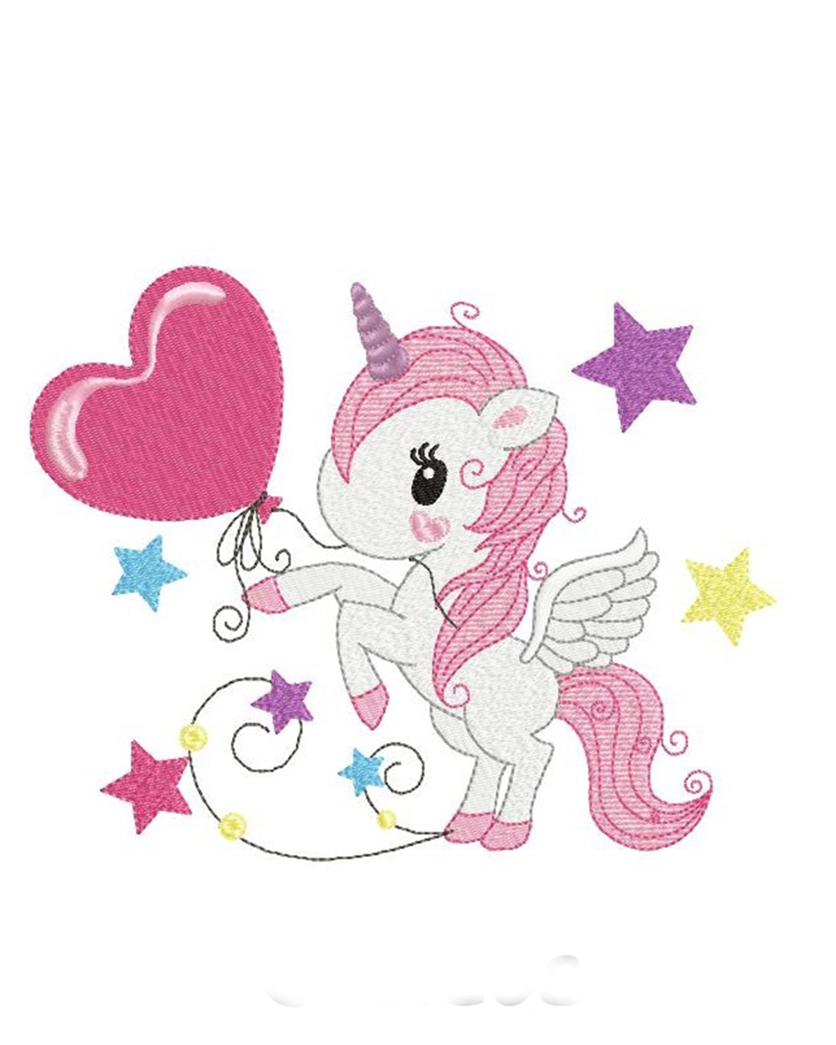 Unicorn with hearts and stars embroidery design