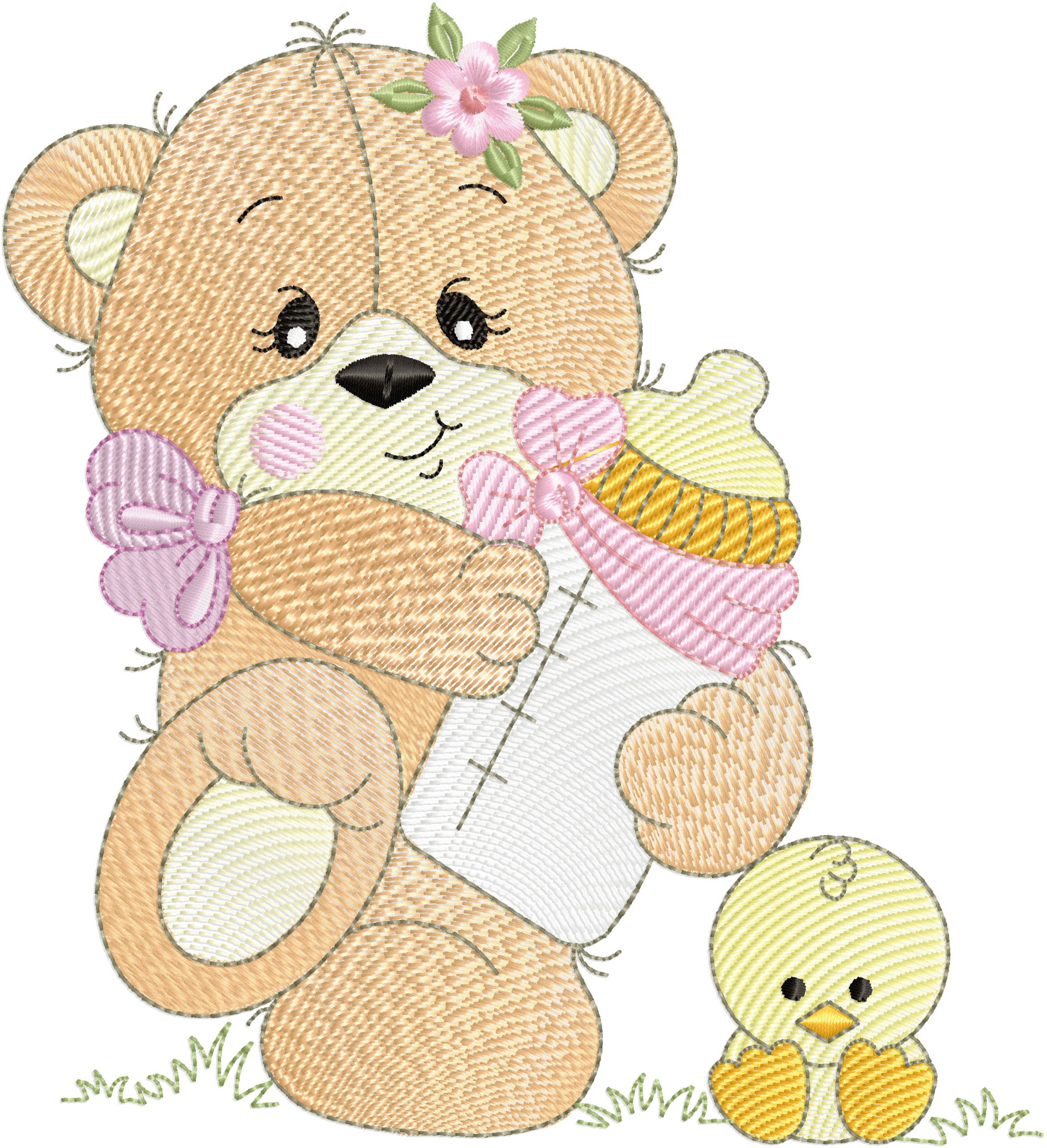 Bear with Baby bottle and little chick