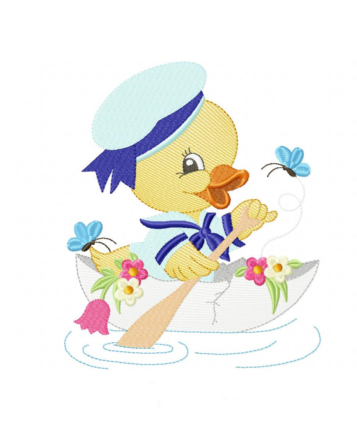 Duck in a boat embroidery design