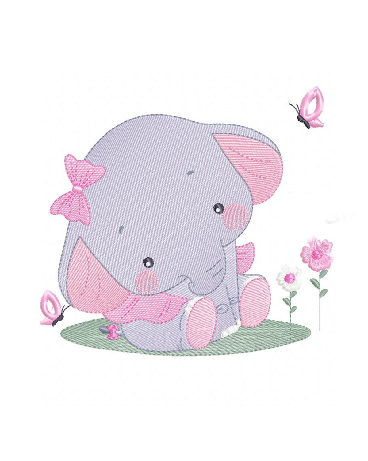 Baby elephant with flowers embroidery design