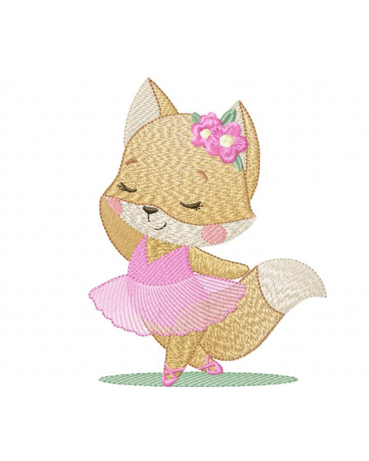 Ballerina Fox in pink dress embroidery design