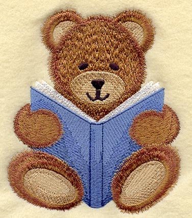 Cute Brown bear reading a book embroidery design