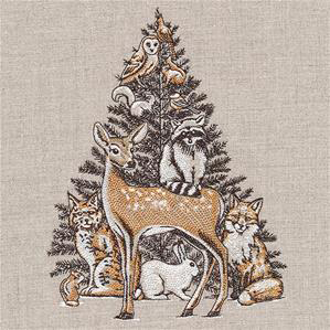 Deer with Christmas tree in background embroidery design 