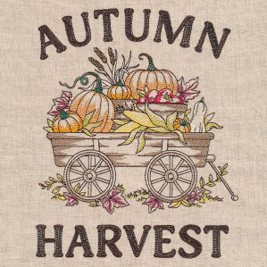 Autumn Harvest Wagon filled with pumpkins and fall goodies machine embroidery design