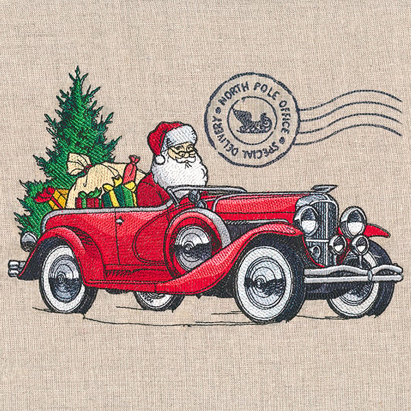 Santa in classic Cadillac embroidery design 