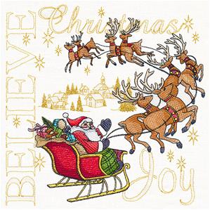 Santa Sleigh with Believe written on it embroidery design