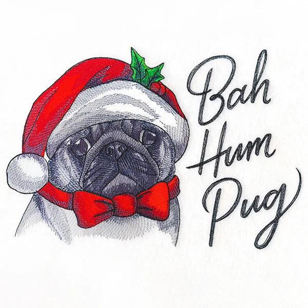 Bah Hum Pug embroidery design