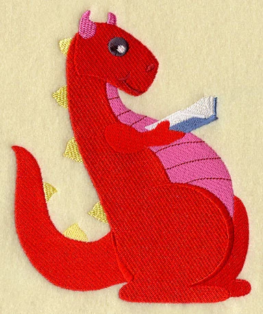 Red Dinosaur reading a book machine embroidery design 